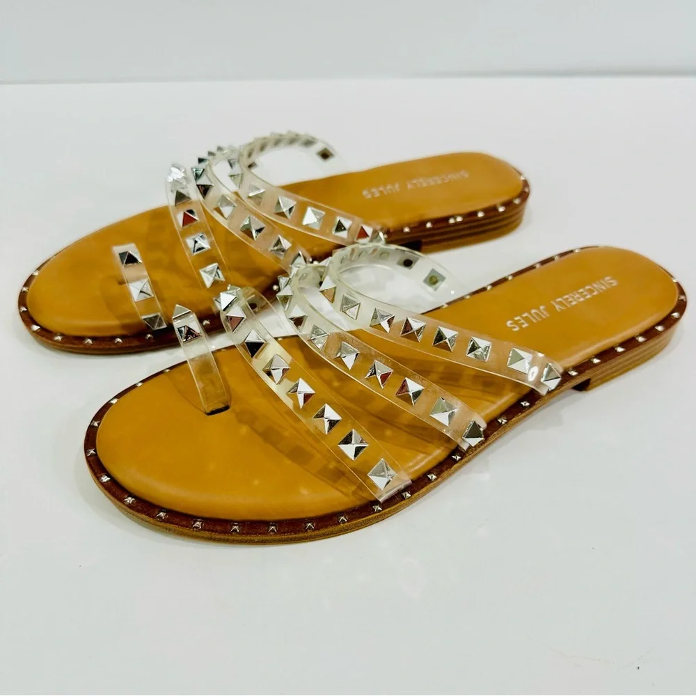🩷 SINCERELY JULES LIKE NEW SIZE 7.5 STRAPPY SANDALS WITH METAL EMBELLISHMENTS - Picture 2 of 7